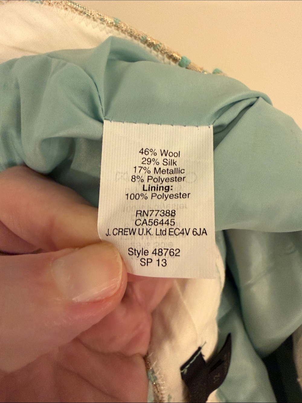 J Crew Collection lined 12 Aqua and Gold Brocade Dress Pants cropped - Picture 7 of 8